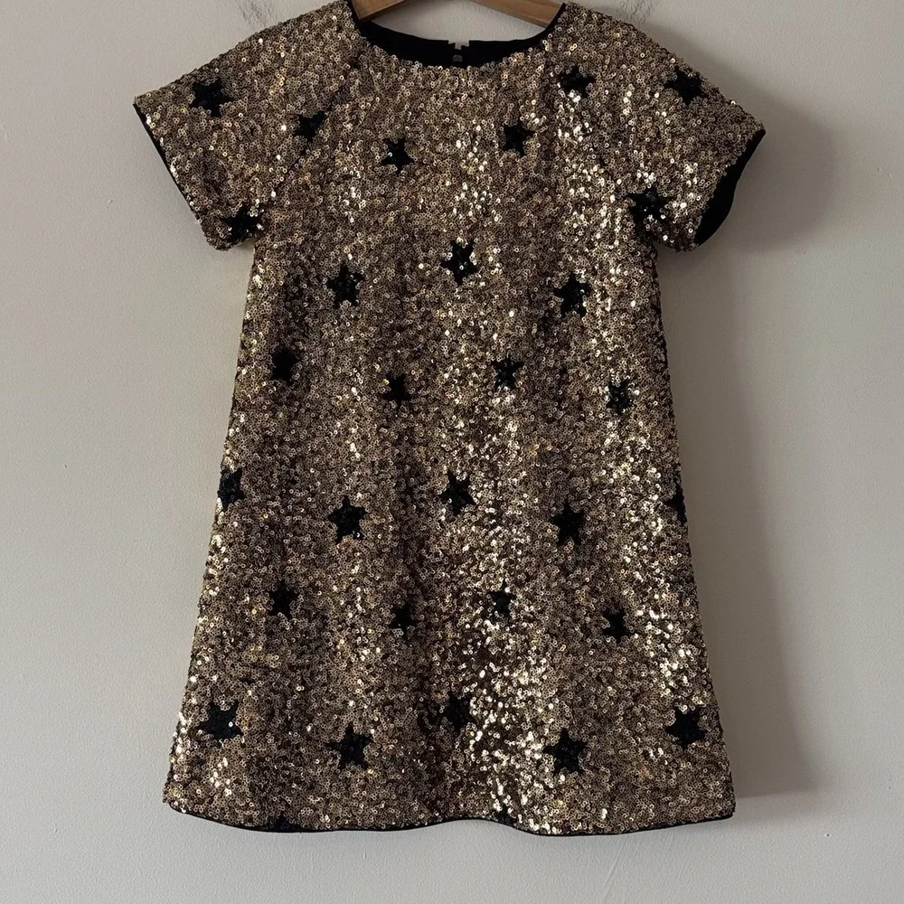 J. Crew CREWCUTS Girls Sequin Stars Short Sleeve Shift Dress Size 5 Preppy Party